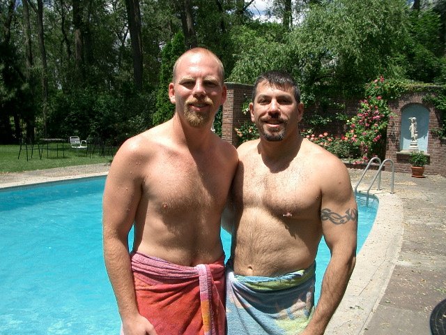 Dave and Daniel enjoying the pool