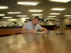 Daniel at Toronto City Hall filling out the marriage license